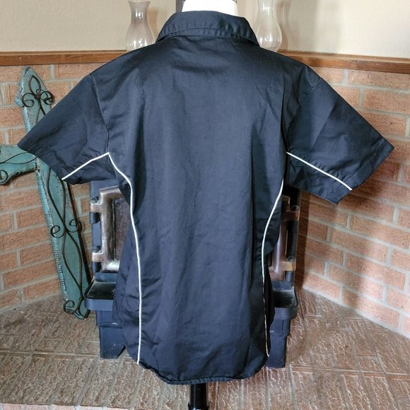 Tri Mountain Racewear Black Button Front Top w/ White Piping Size L - Picture 2 of 4